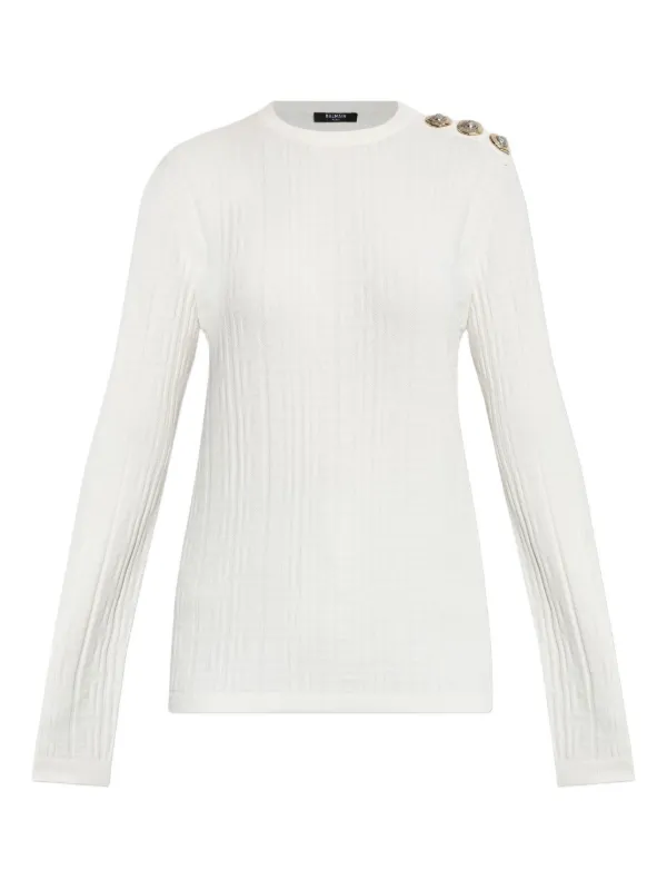 Balmain Button-detail Long-sleeve Jumper in Neutrals