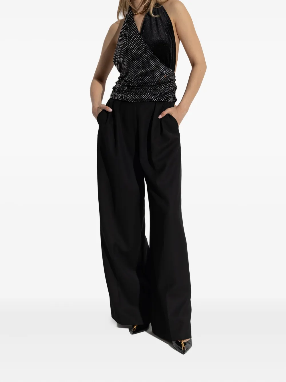 Balmain crystal-embellished halterneck top Zwart
