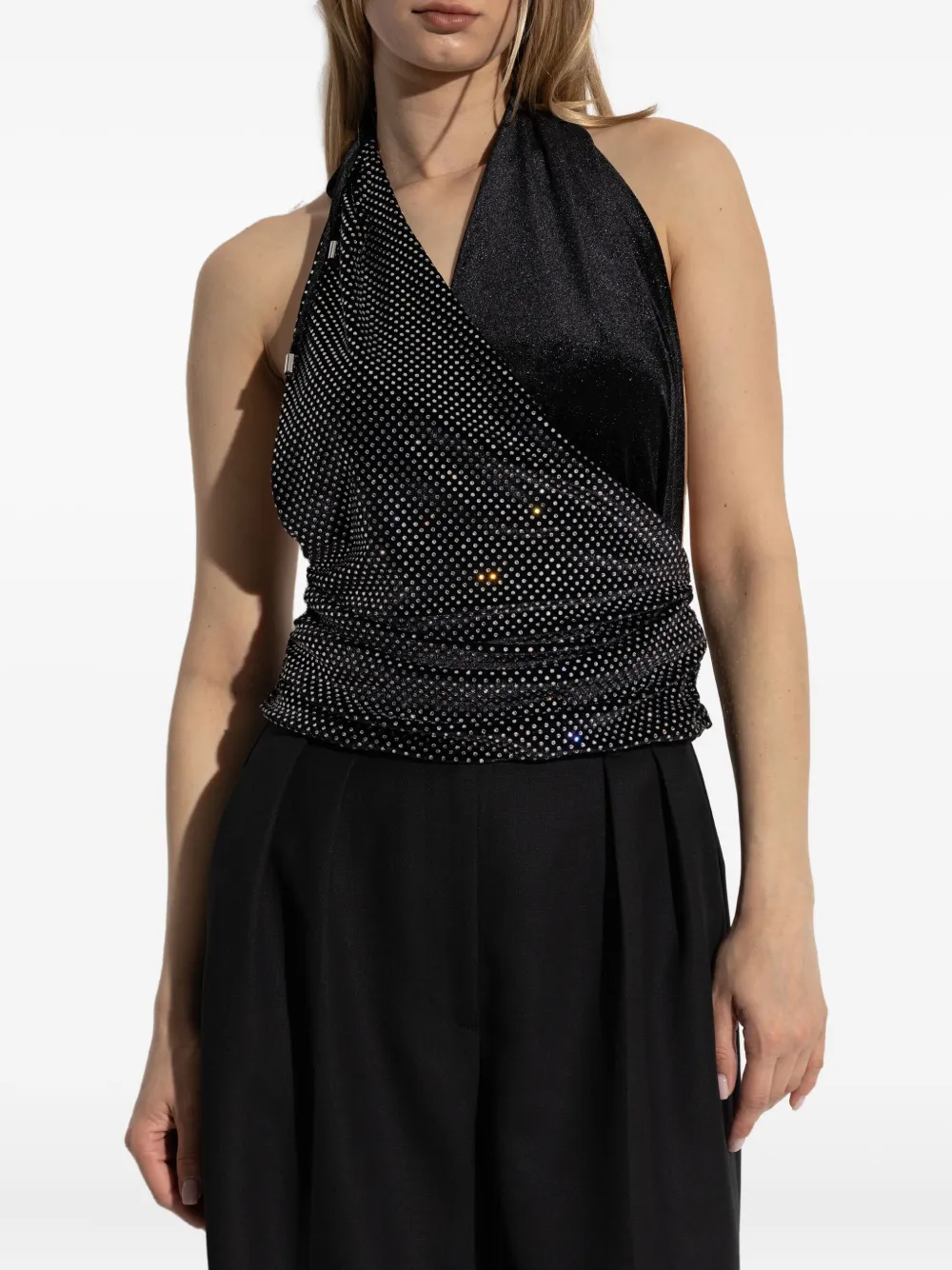 Balmain crystal-embellished halterneck top Zwart