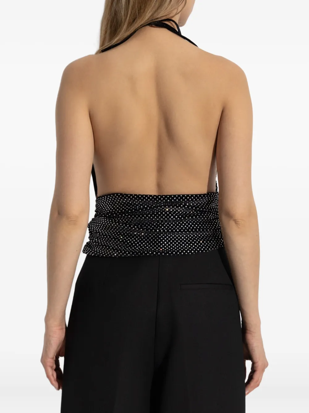 Balmain crystal-embellished halterneck top Zwart