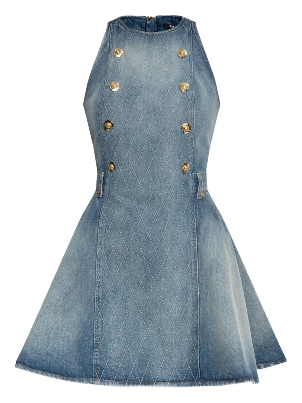 Balmain button-embellished denim dress Blauw