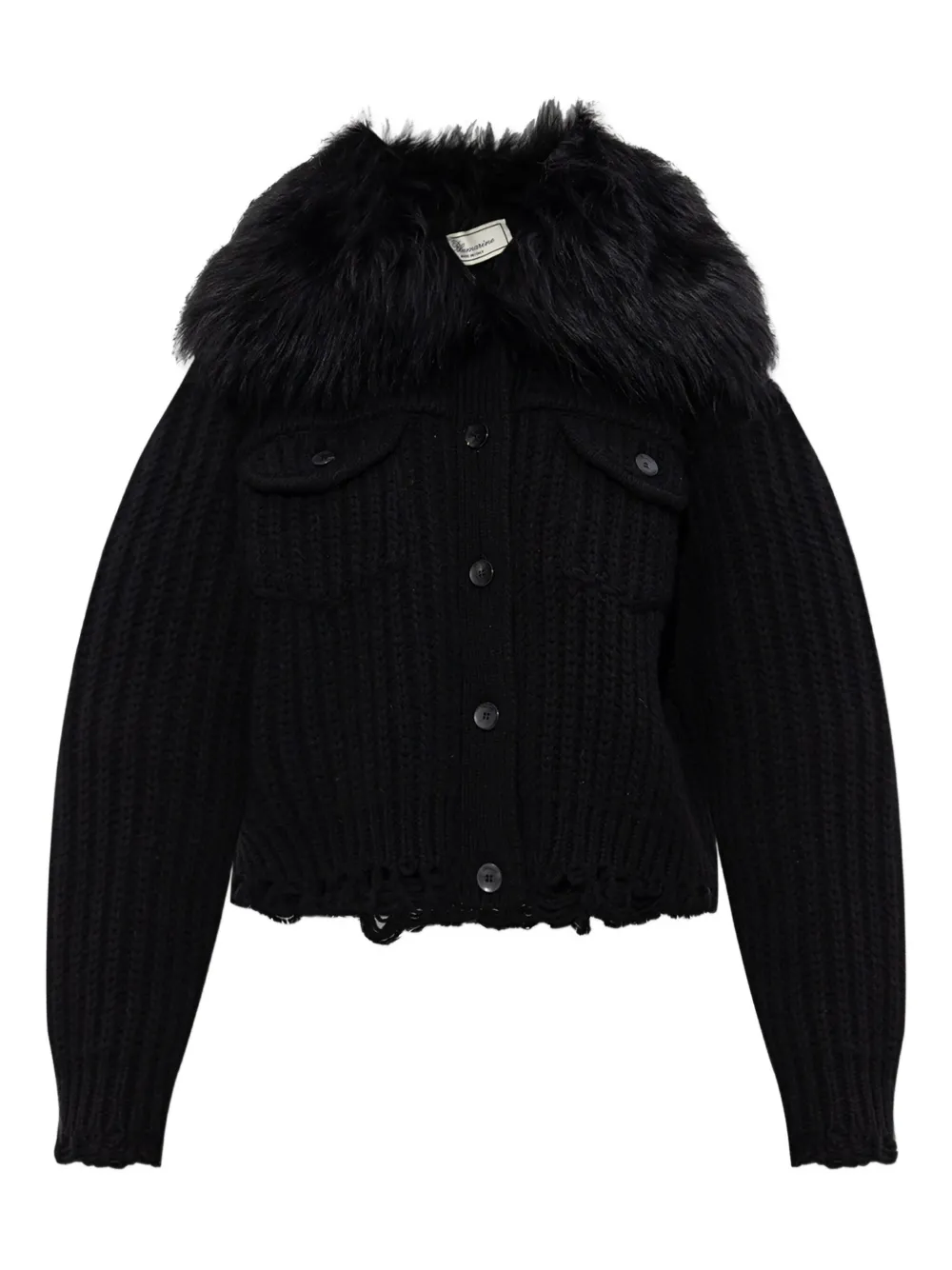 Blumarine faux-fur-trim button-up jacket | Black | Image 1