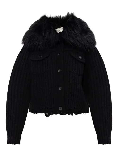 Veste boutonnée à bords en fourrure artificielle - Blumarine - Modalova