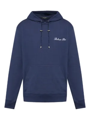 【関税込み】Balmain ブルー エンボスロゴ フーディ Balmain logo-embroidered Hoodie | Blue | FARFETCH GE