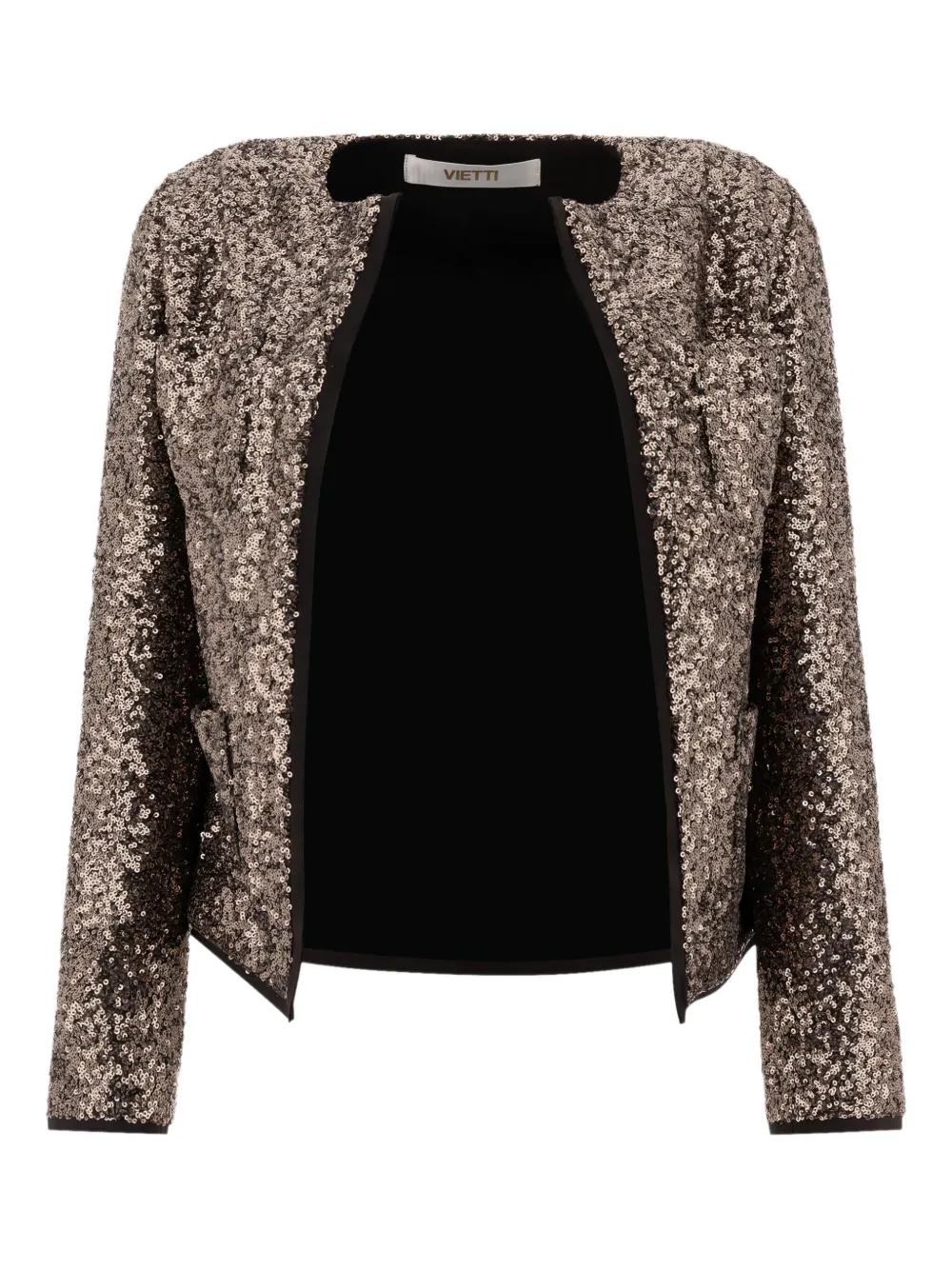 Fit F.it Cropped Sequined Jacket With Open Front In Black