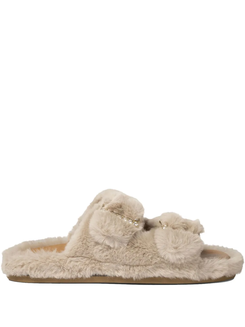 ALIBI faux-fur flat sandals Blacks and greys