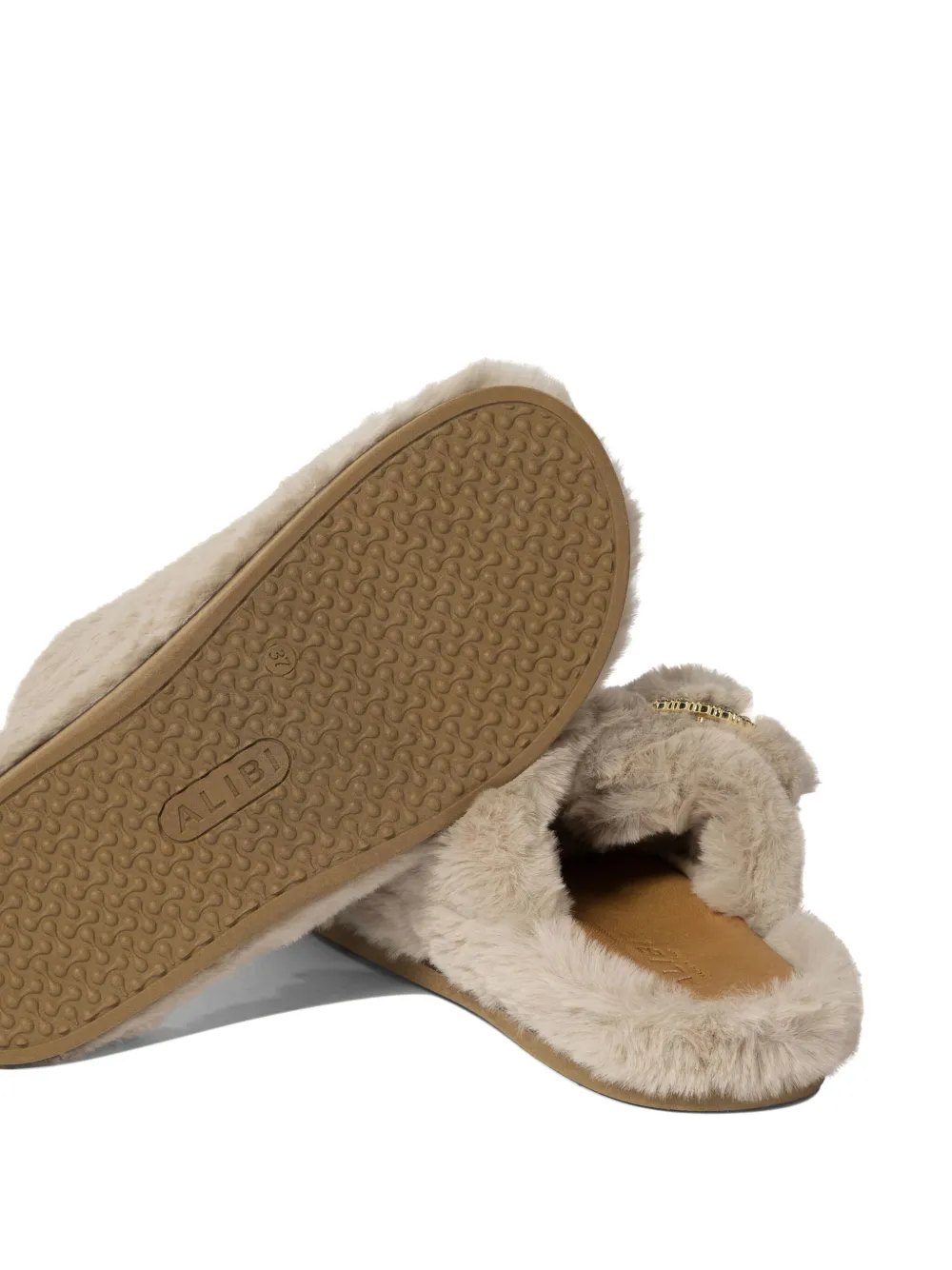 ALIBI faux-fur flat sandals Blacks and greys