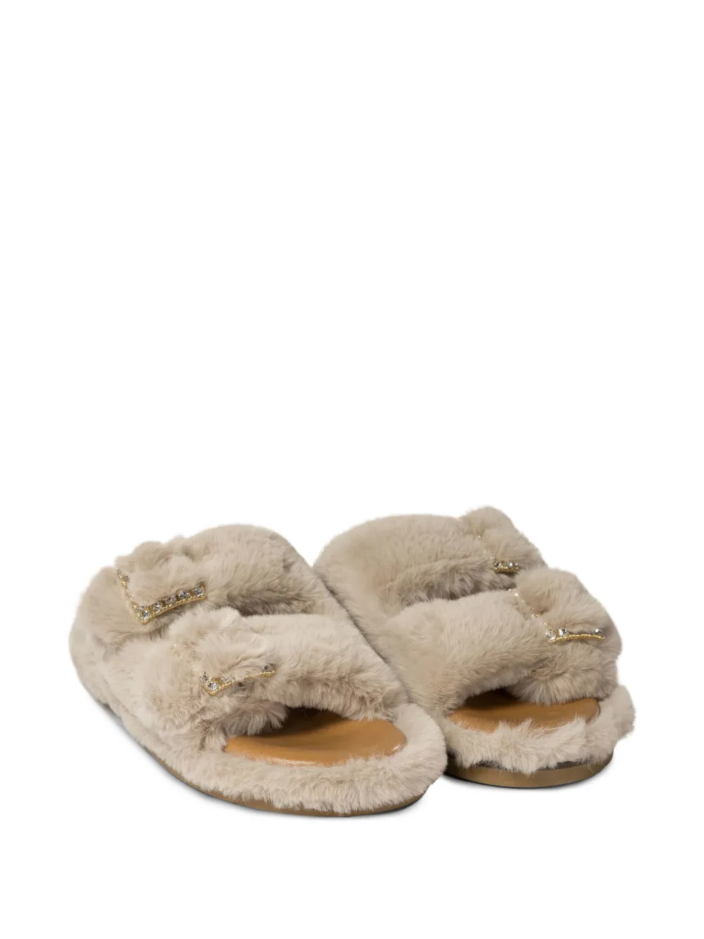 ALIBI faux-fur flat sandals Blacks and greys