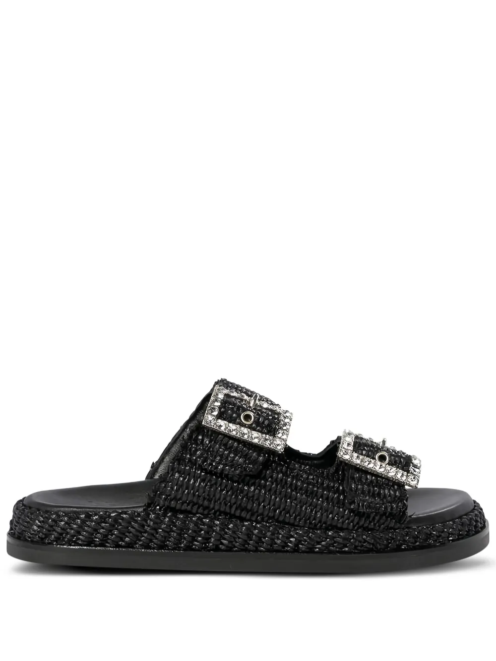 ALIBI double-buckle flat sandals Black