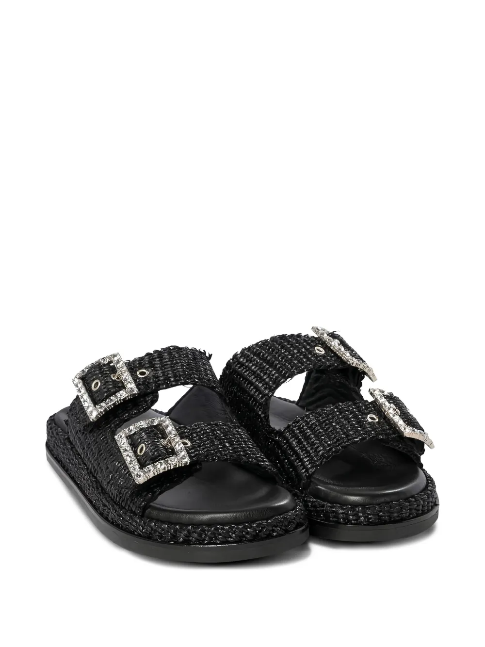 ALIBI double-buckle flat sandals Black