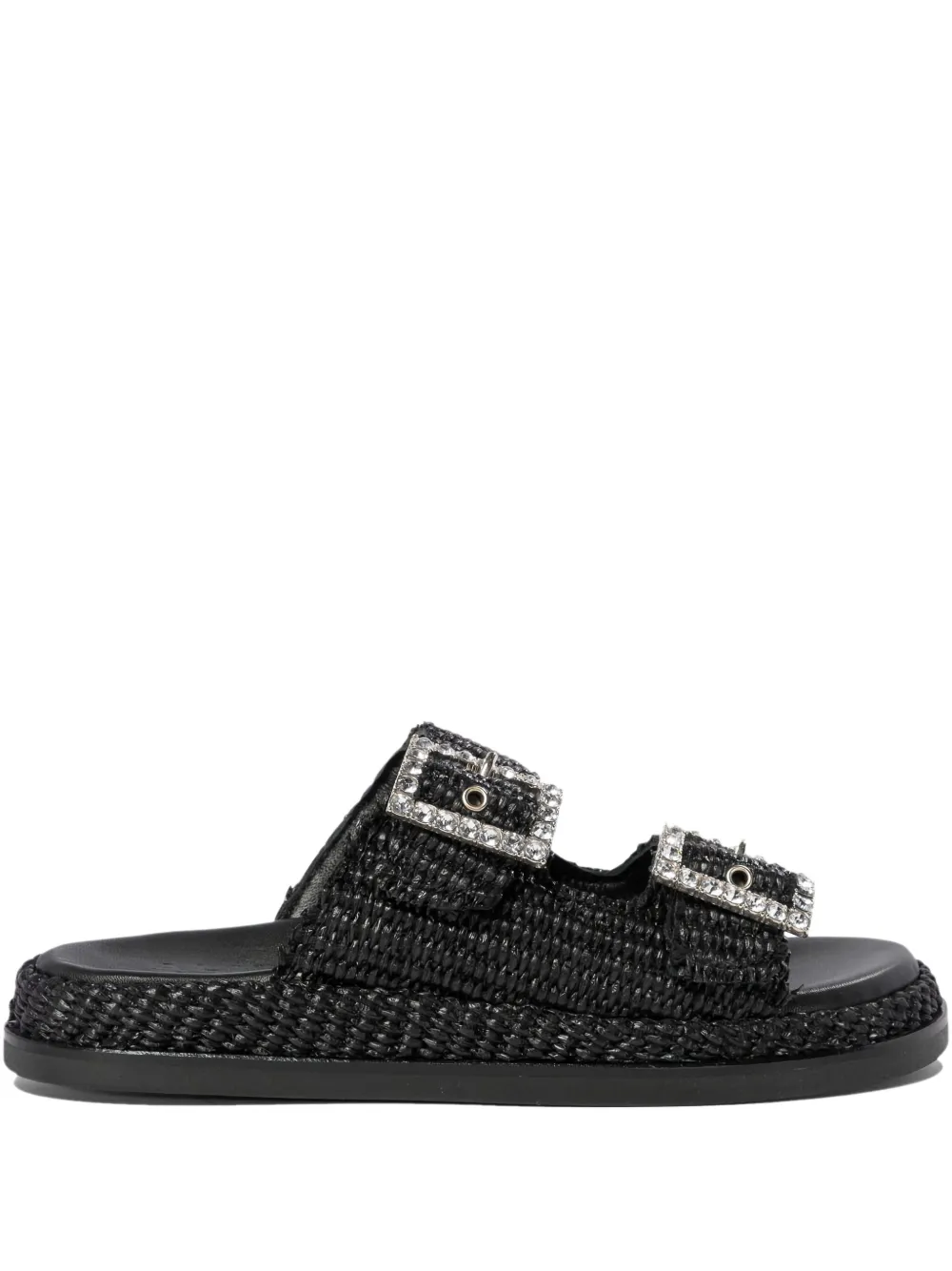 Alibi Raffia Embellished Buckle Sandals In Black