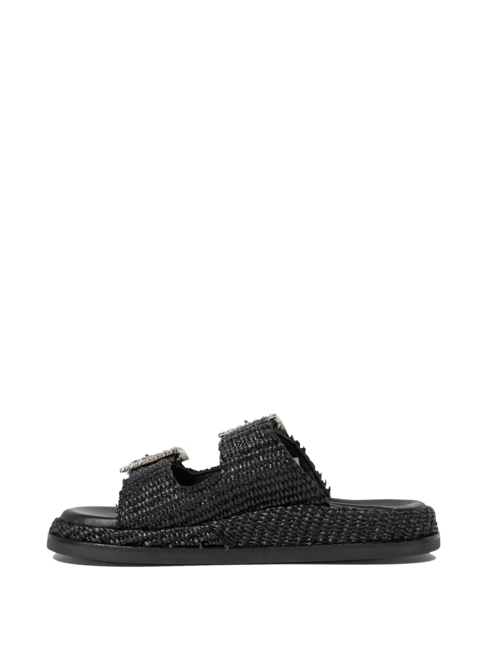 Alibi Raffia Embellished Buckle Sandals In Black