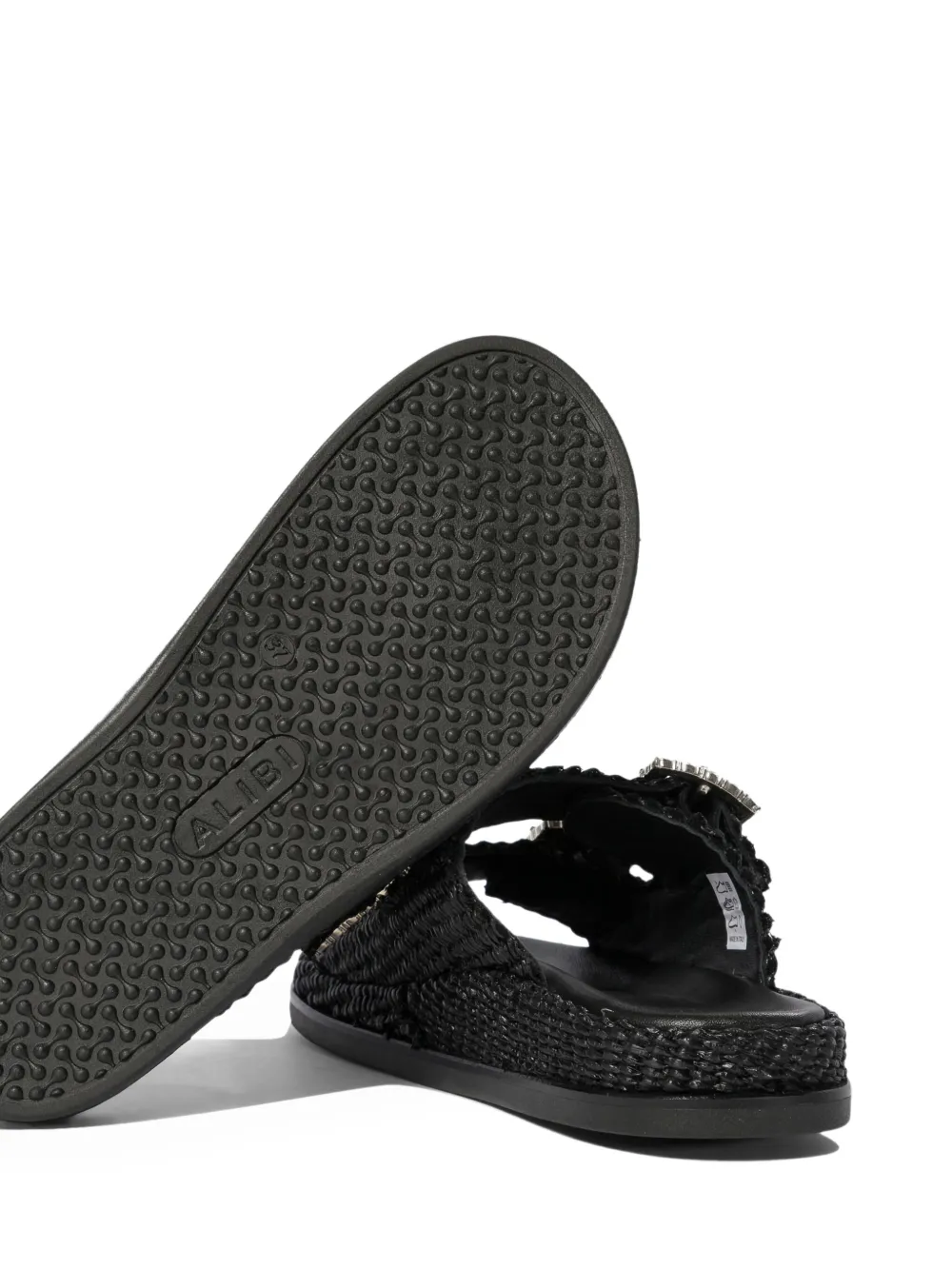 Alibi Raffia Embellished Buckle Sandals In Black