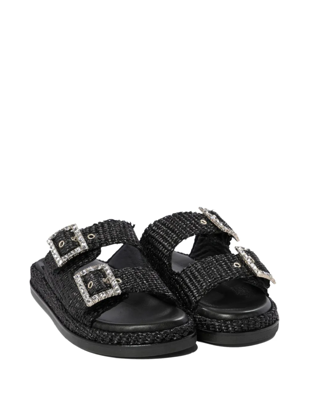 Alibi Raffia Embellished Buckle Sandals In Black