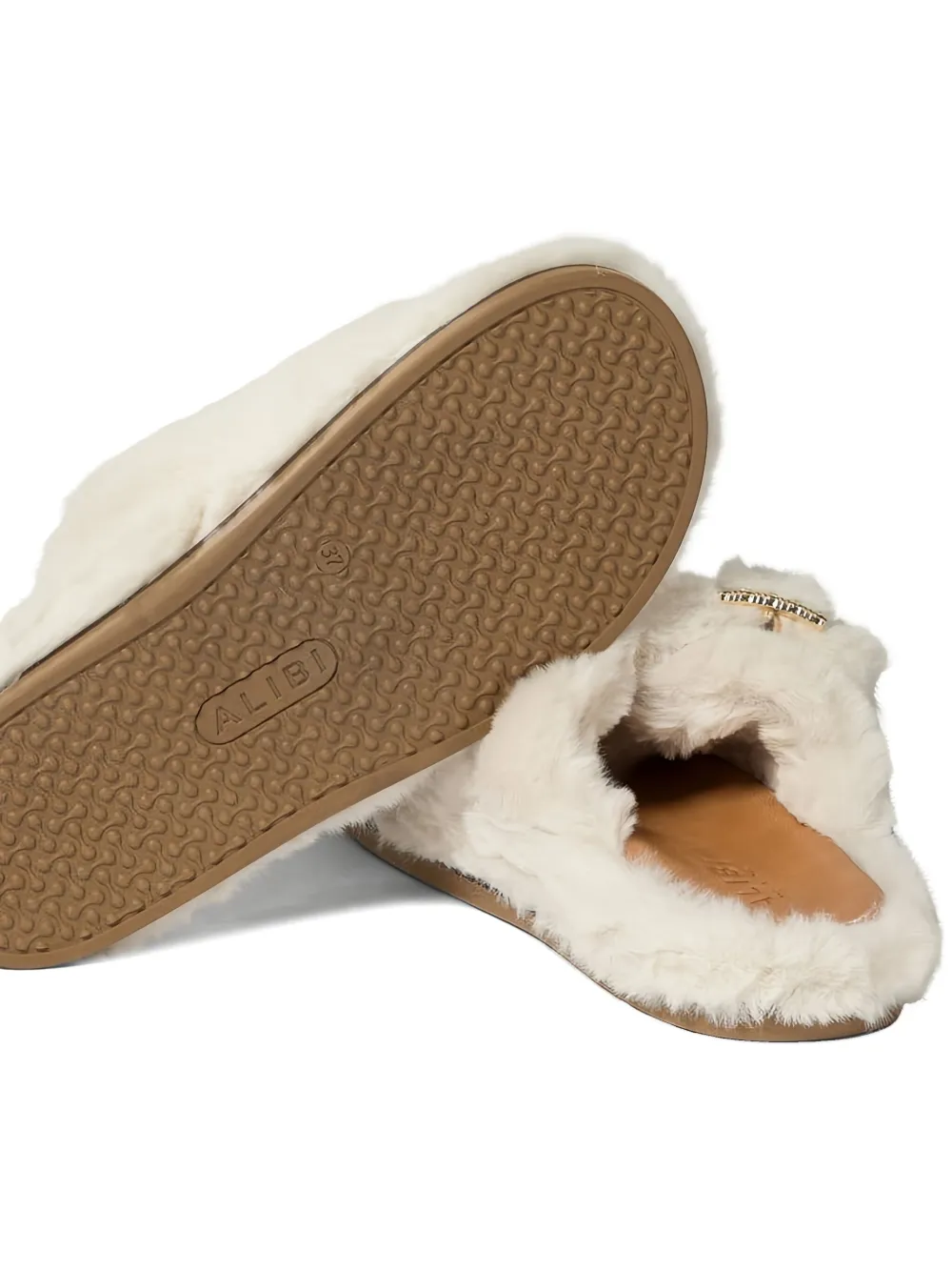 ALIBI double-buckle fur sandals Neutrals