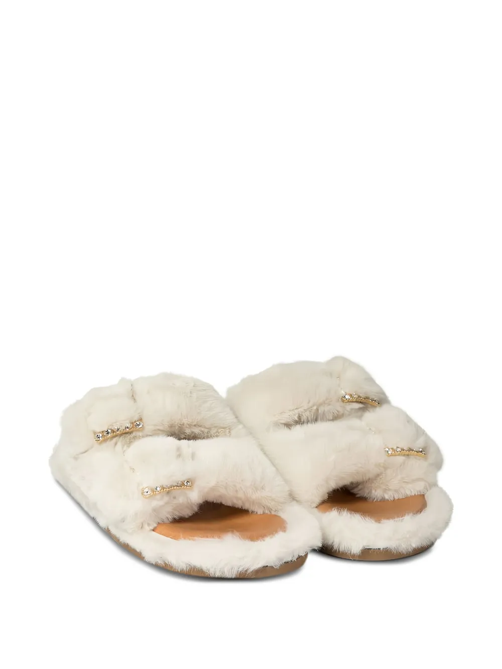 ALIBI double-buckle fur sandals Neutrals