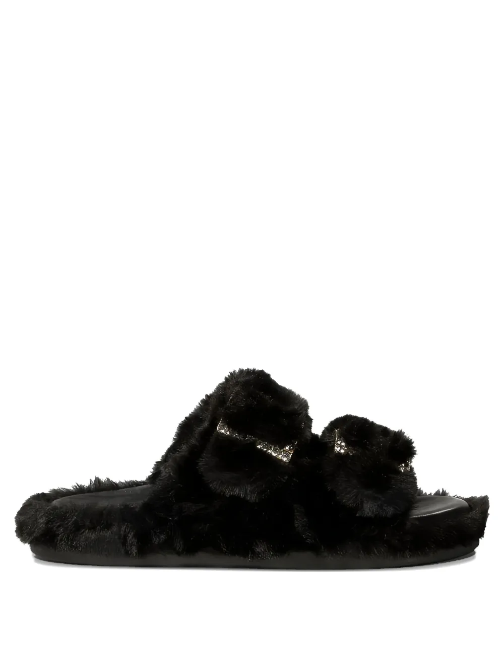ALIBI double-buckle fur sandals Black