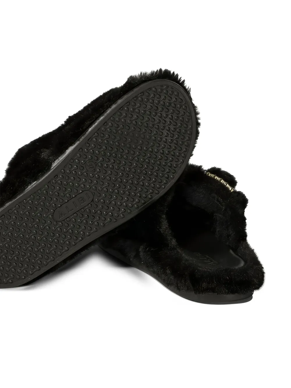 ALIBI double-buckle fur sandals Black