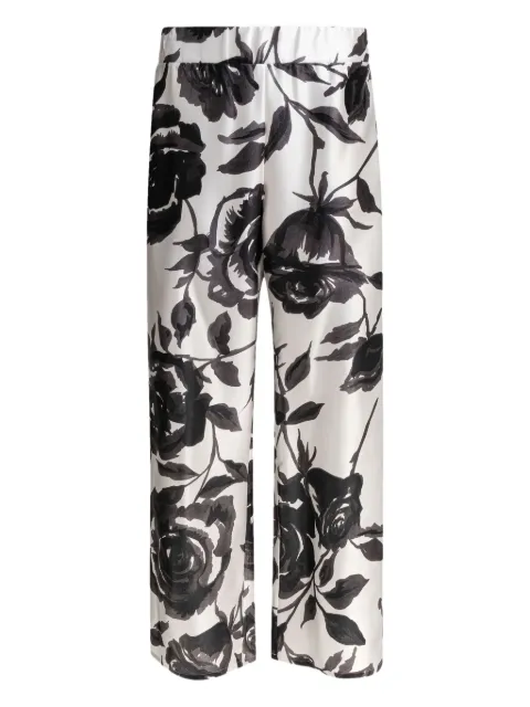 SLEEP NO MORE rose-print silk trousers