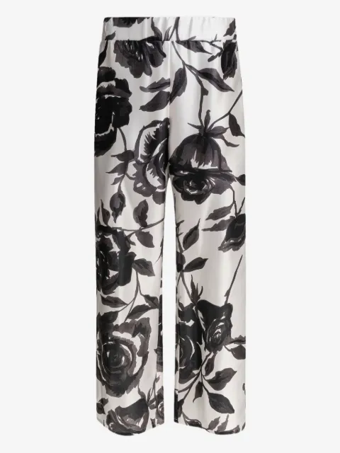 SLEEP NO MORE rose-print silk trousers