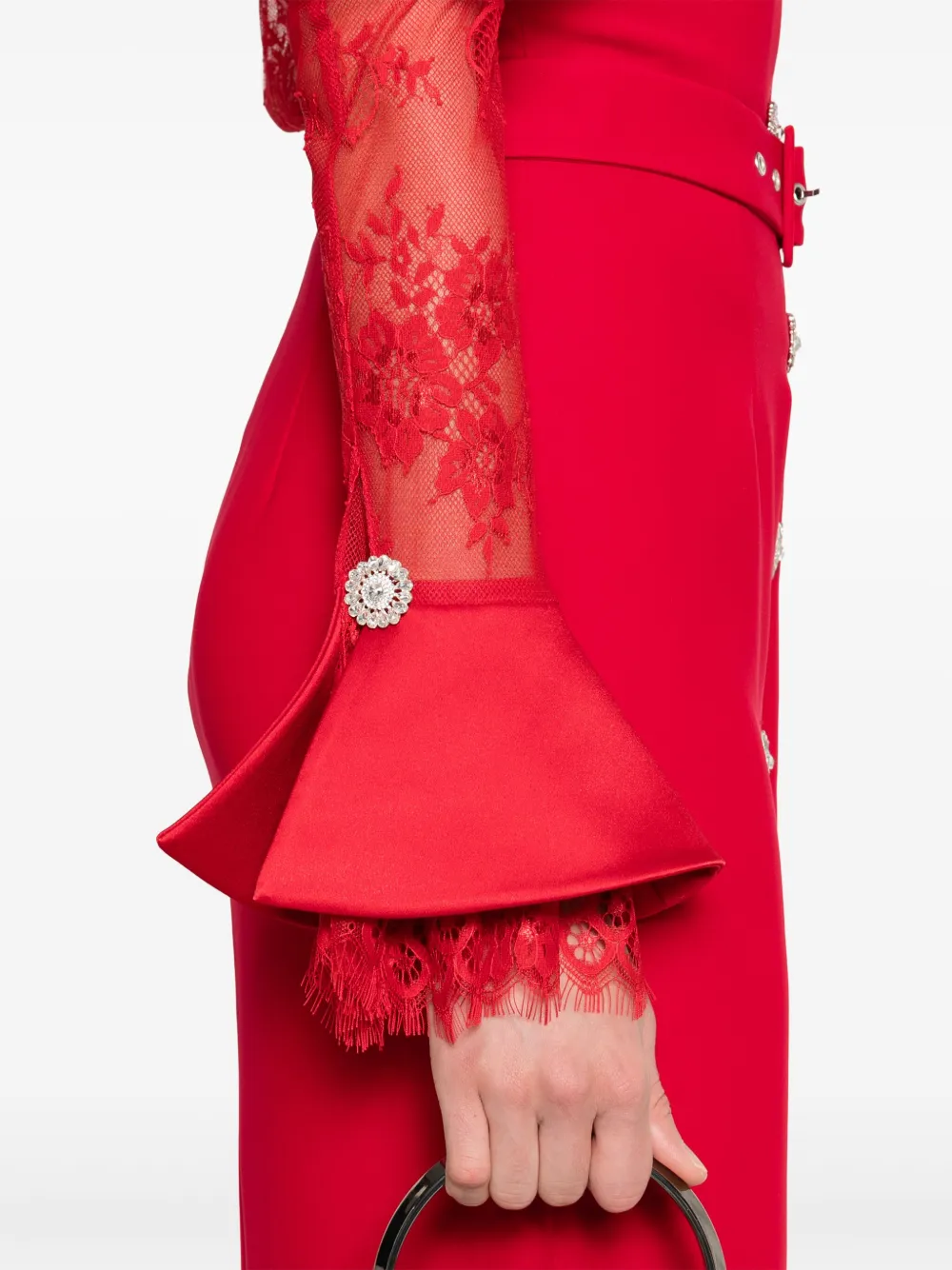 SILK LOVE & LACE Off-shoulder jurk Rood