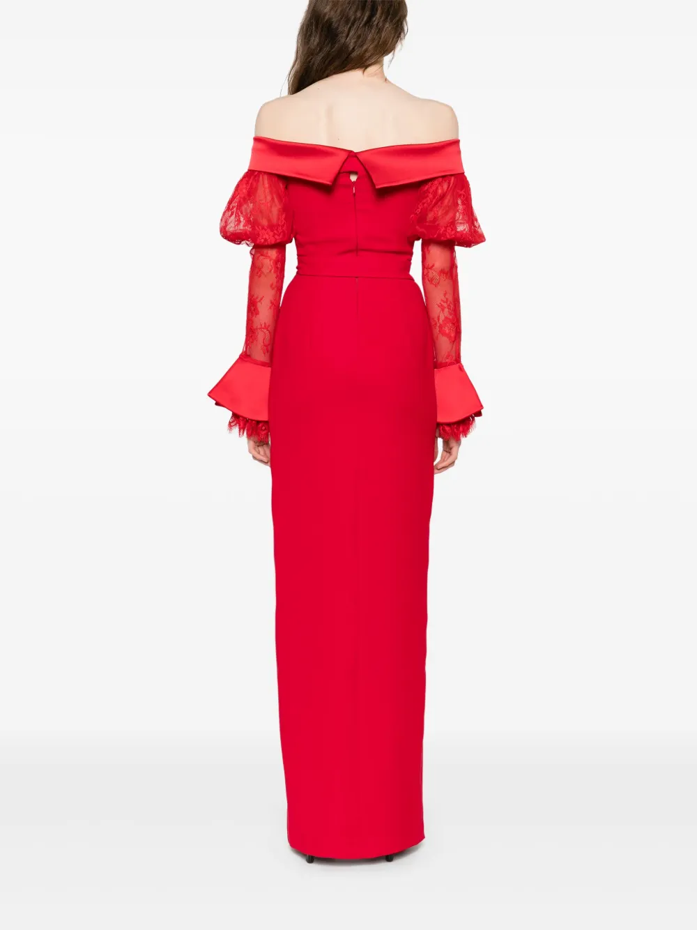SILK LOVE & LACE Off-shoulder jurk Rood