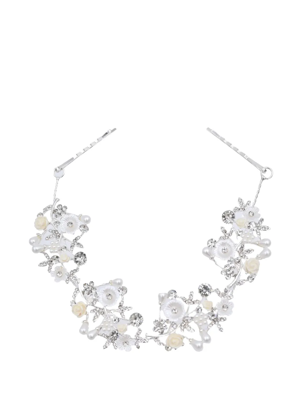 Tulleen Crystal Flower Ivory Rose ヘアゴム - シルバートーン Tulleen Crystal Flower Ivory Rose ヘアゴム - シルバートーン