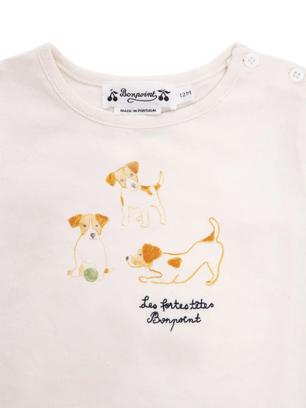 Bonpoint T-shirt met hondenprint Beige