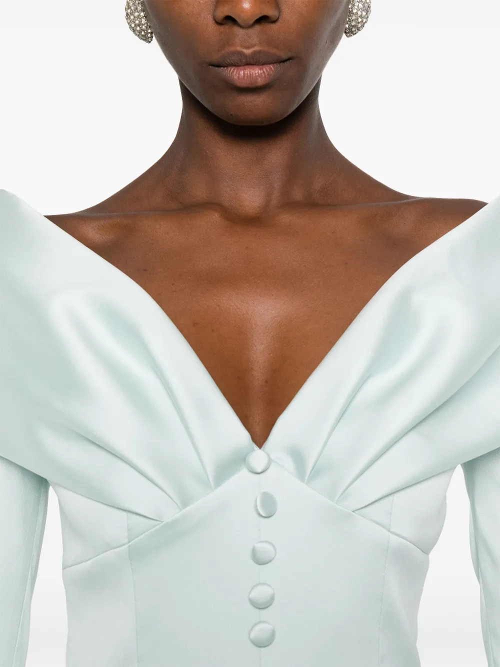 SILK LOVE & LACE Off-shoulder jurk met kristallen Groen
