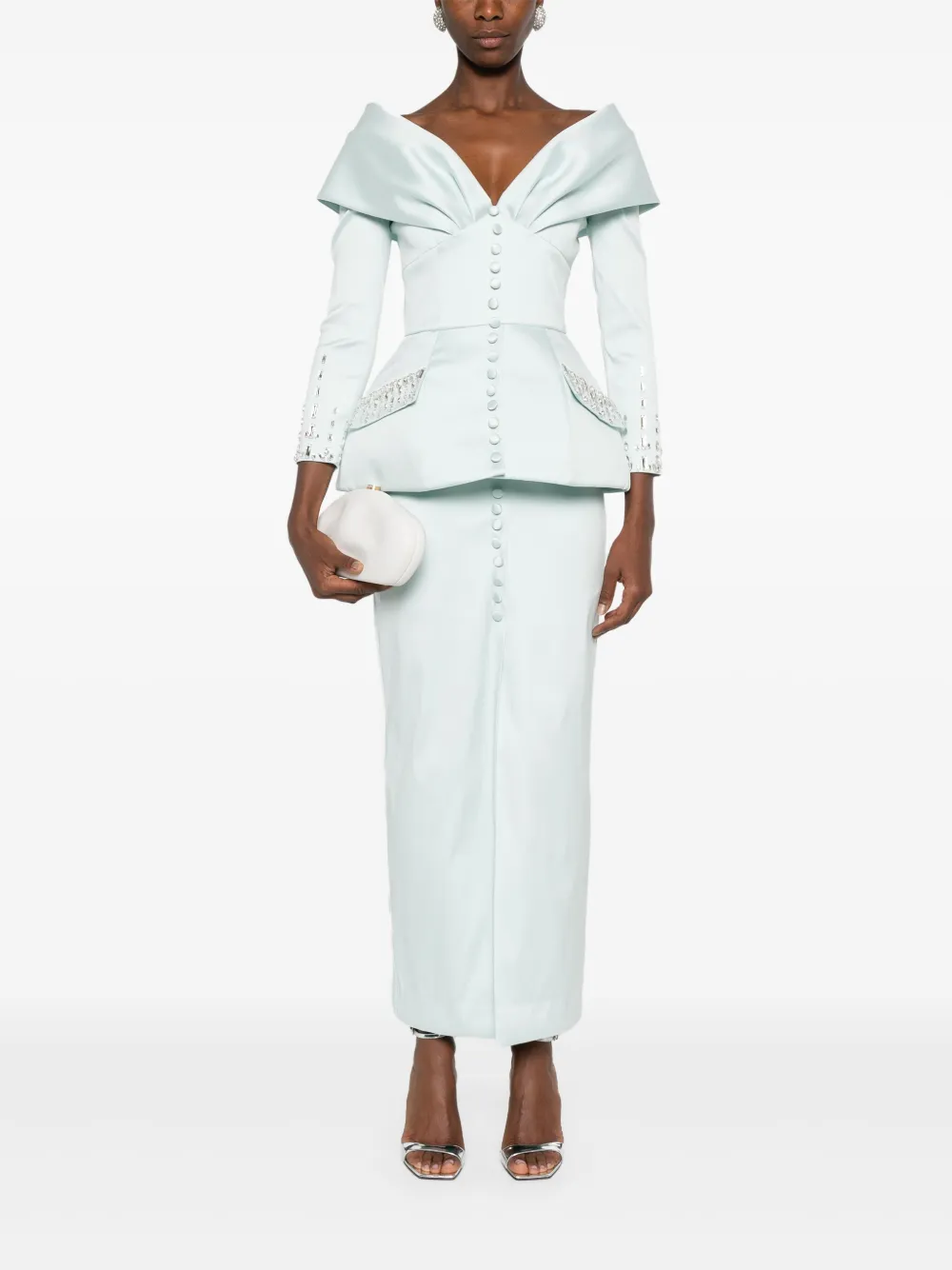 SILK LOVE & LACE Off-shoulder jurk met kristallen Groen