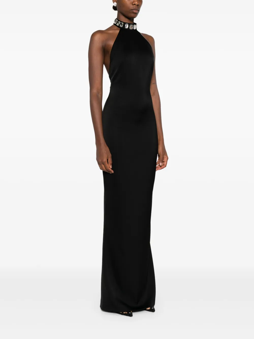 SILK LOVE & LACE Verfraaide jurk met halternek Zwart