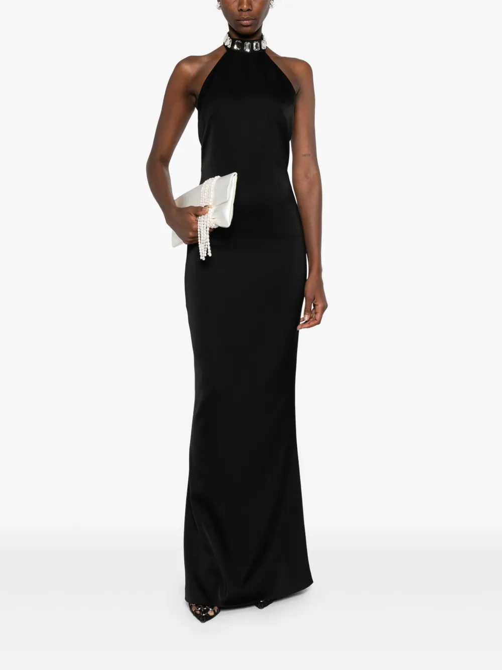SILK LOVE & LACE Verfraaide jurk met halternek Zwart