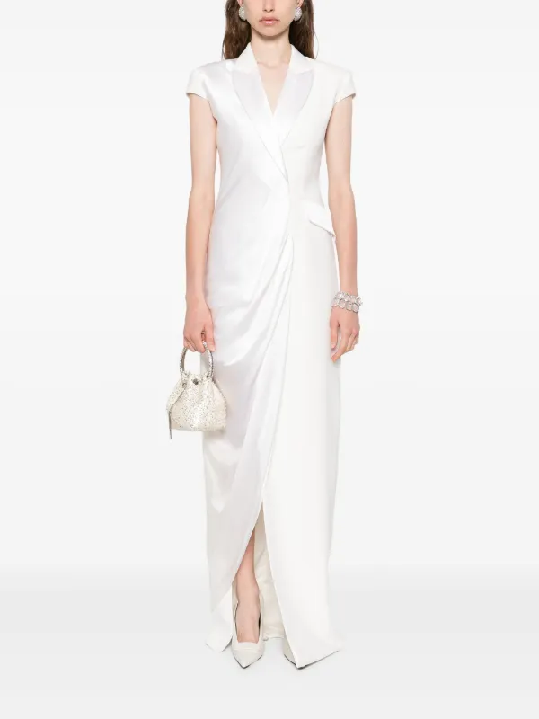 white lace asymmetrical dress Maribel Hail Spot Sleeve Asymmetrical Hem Lace Midi Dress White main image 1