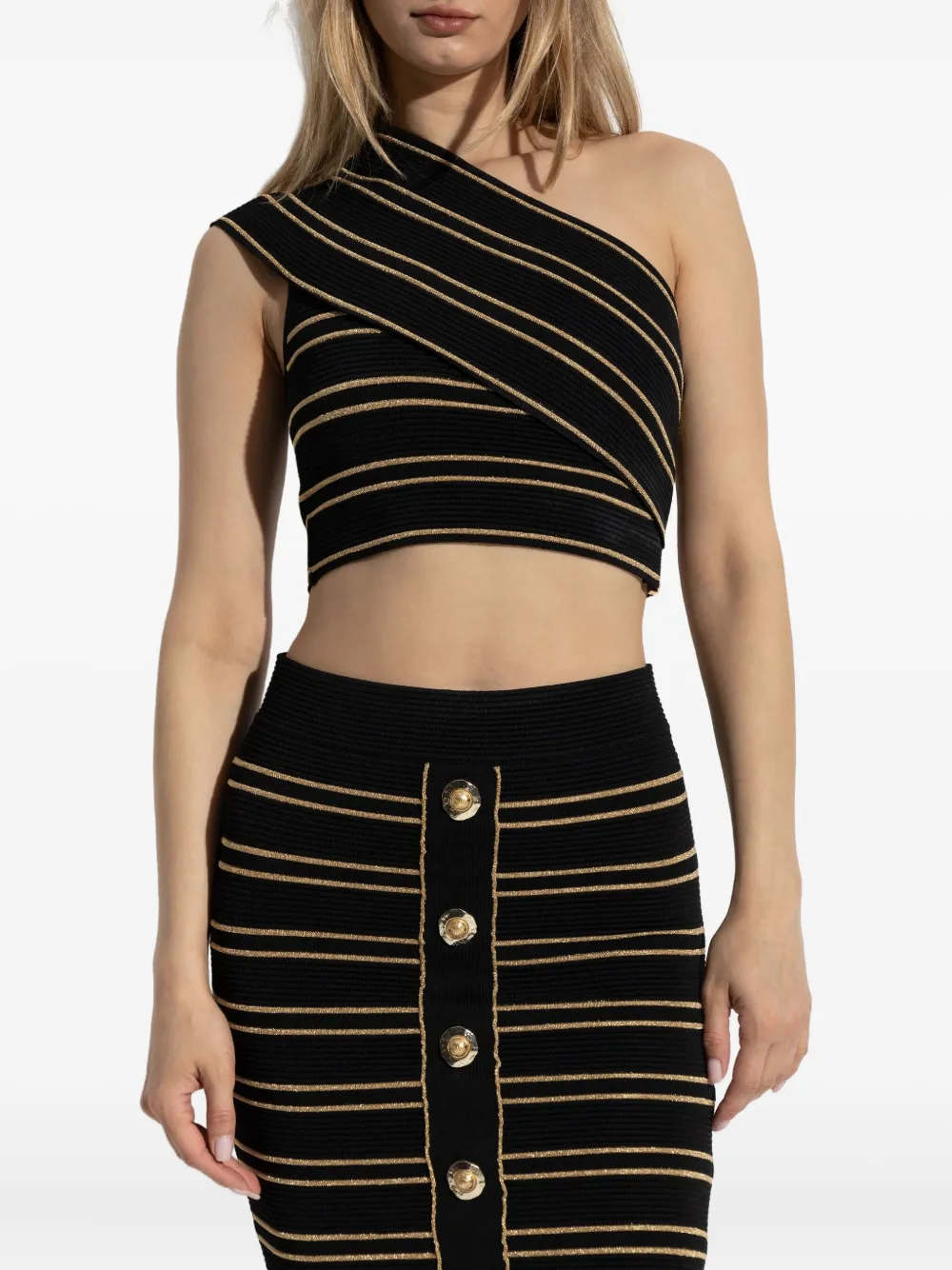 Balmain striped cropped top Zwart