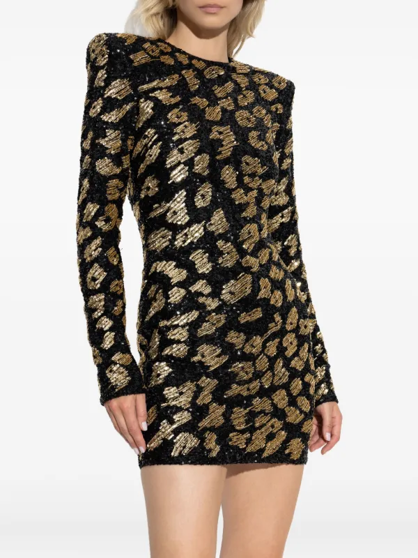 balmain gold sequin dress Knee Length Black Wedding Dress with Gold Underlay and Sash main image 0