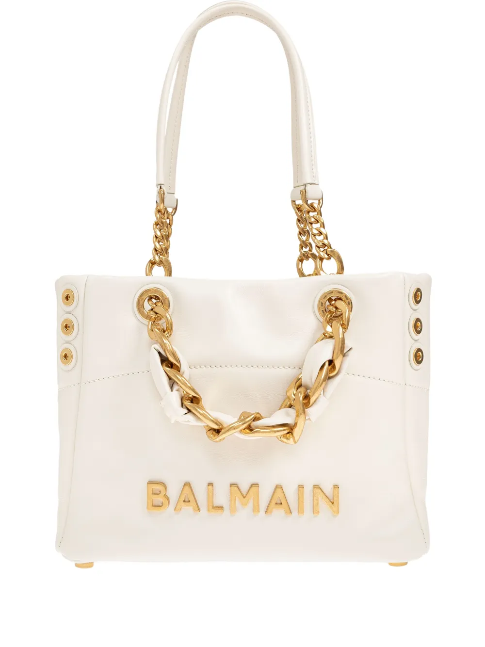 Balmain 1945 Cabas Tote Bag In Monogram Crinkled Leather In Neutral