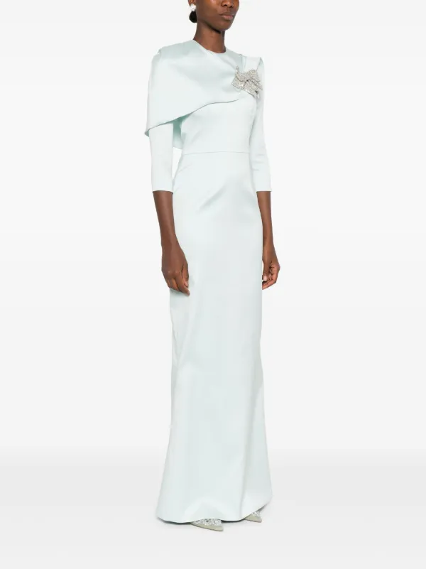 SILK LOVE & LACE bow-embellished Cape Dress | Blue | FARFETCH UK