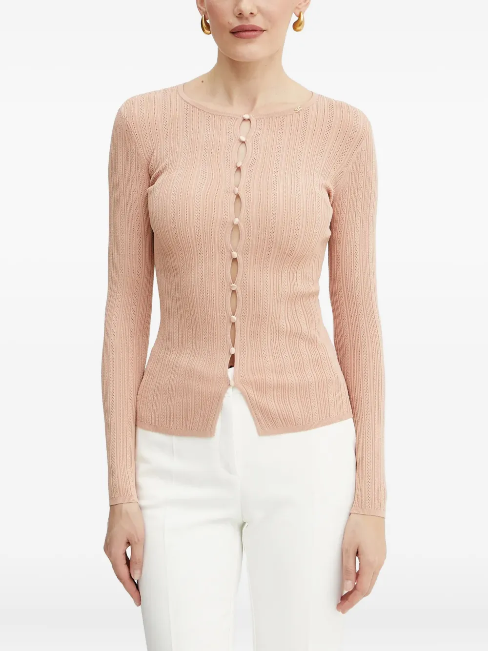 Elisabetta Franchi ribbed button-front cardigan | Pink | Image 1
