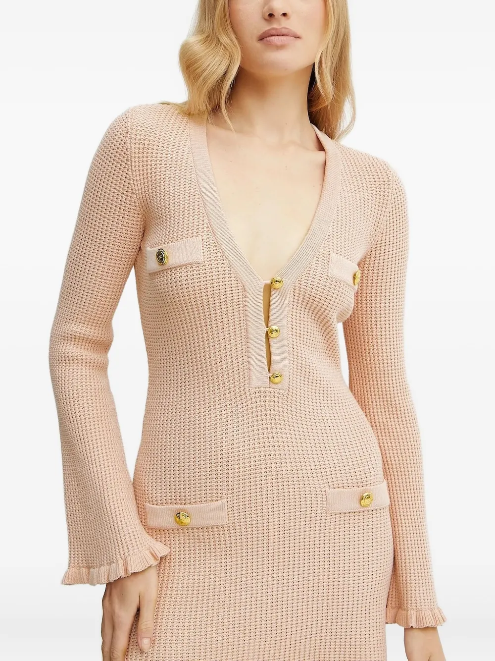 Elisabetta Franchi Waffle-knit Ruffled Mini Dress In Pink