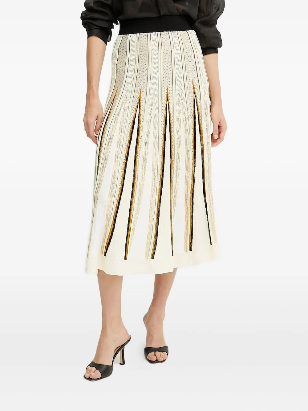 Forte pleated striped-pattern midi skirt Wit