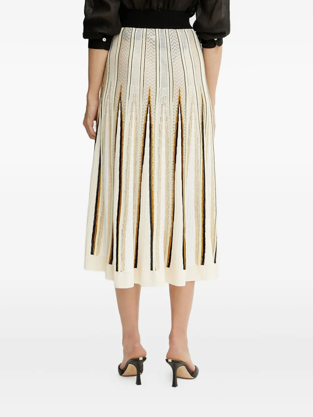 Forte pleated striped-pattern midi skirt Wit