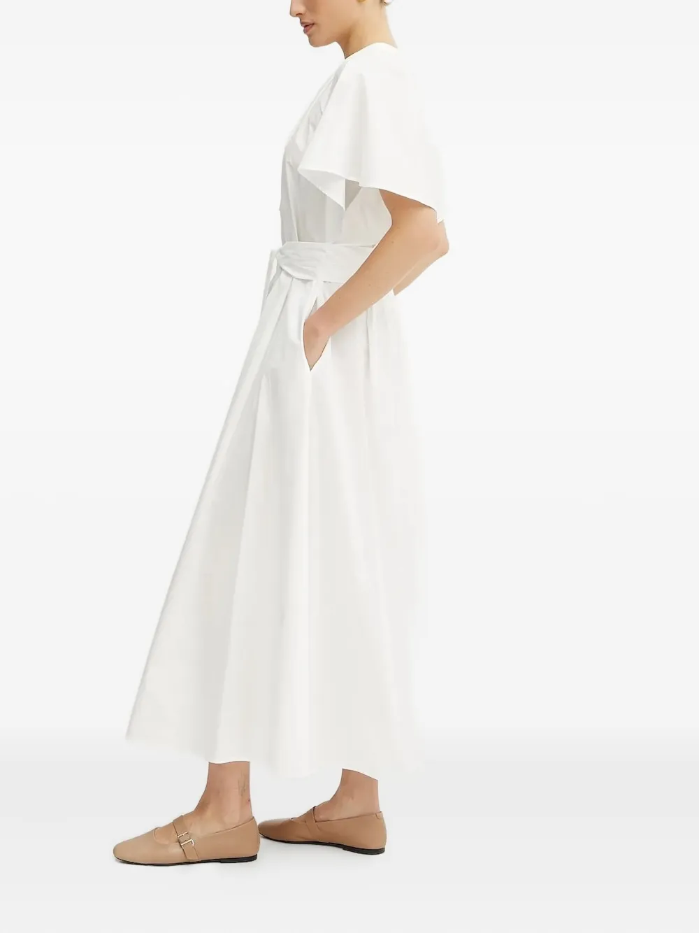 Forte Forte Flutter-sleeve Belted Maxi Dress In White