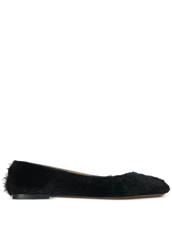 The Row Fur Ballet Flats in Black