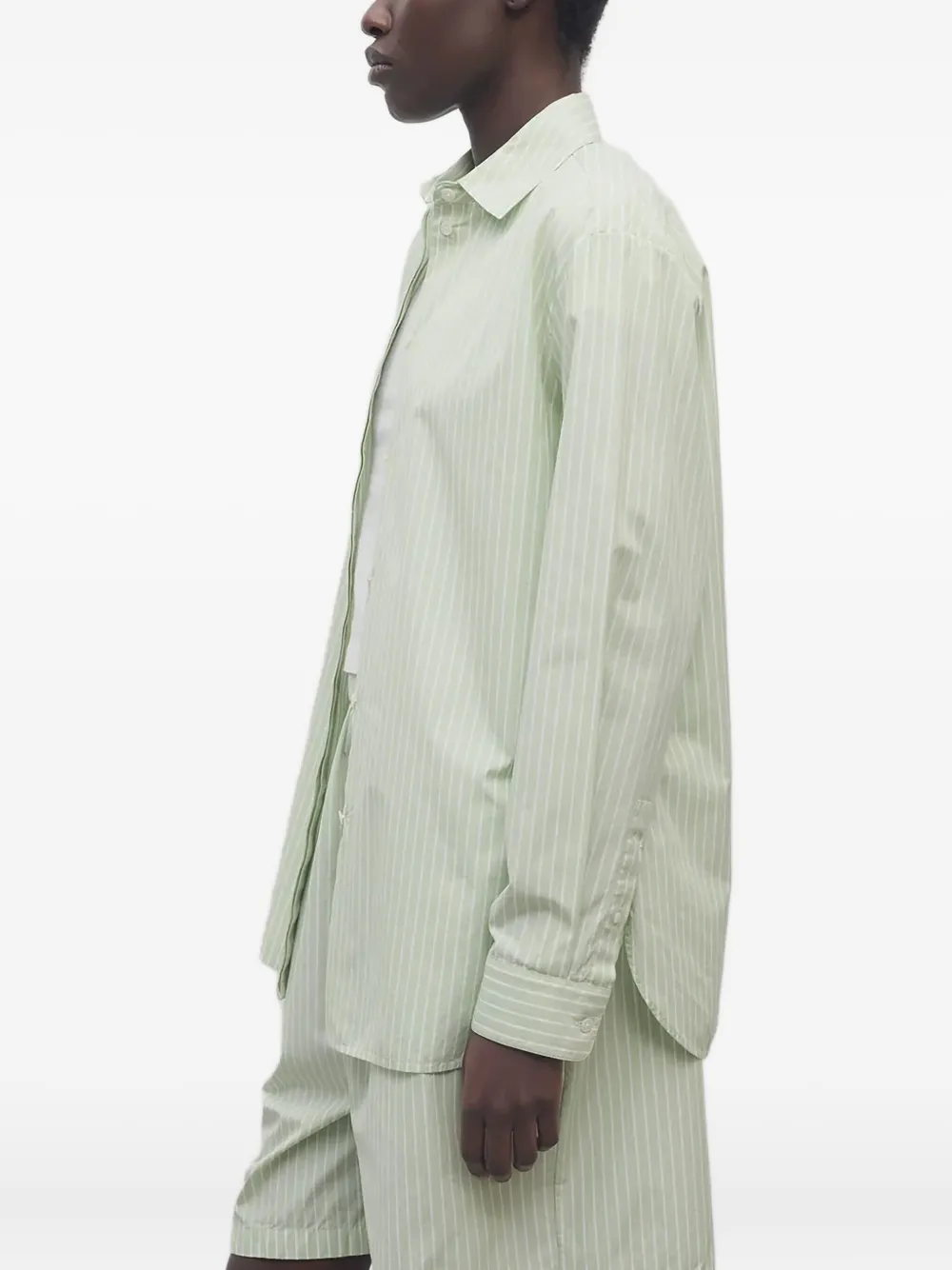 The Row Vanda Striped Cotton-poplin Shirt In Green