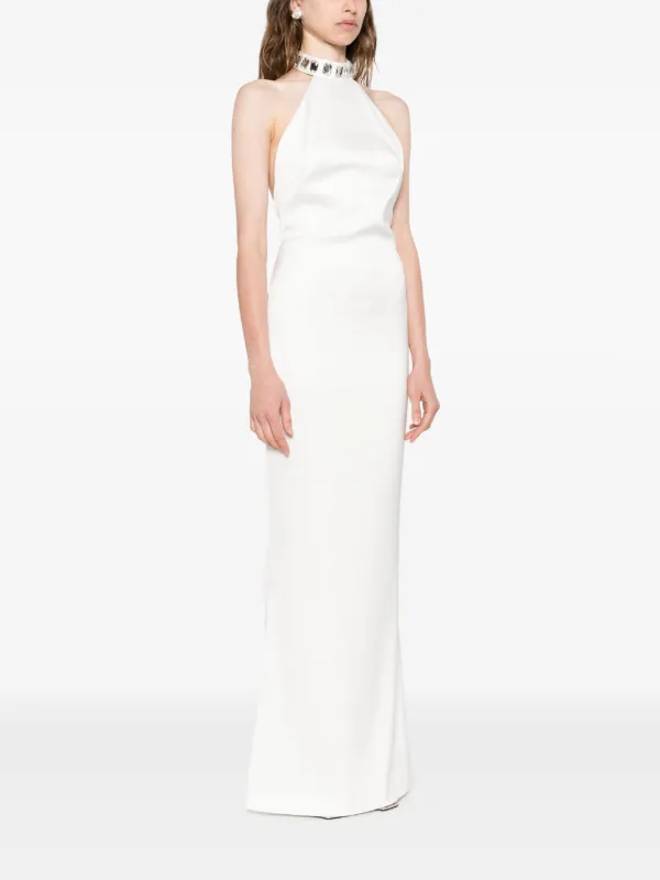 high neck white silk dresses Sheath/Column High Neck Silk Satin Evening Dresses Cape Sleeves Beading Sequins Floor-Length Party Dresses, Ivory