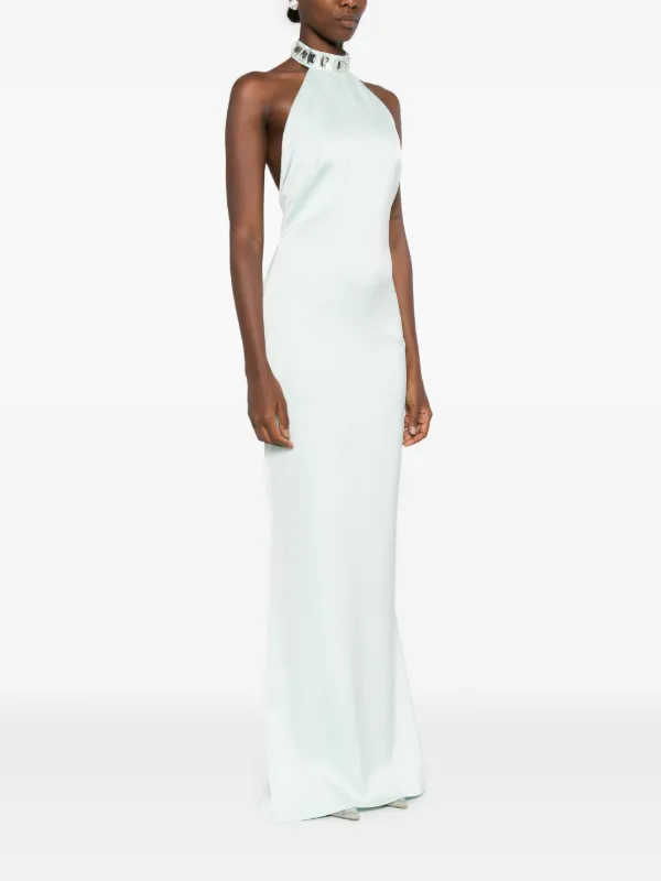 slim fit dress slacks Maureen Light Green Satin High-Neck Draped Maxi Dress – Club L London main image 1