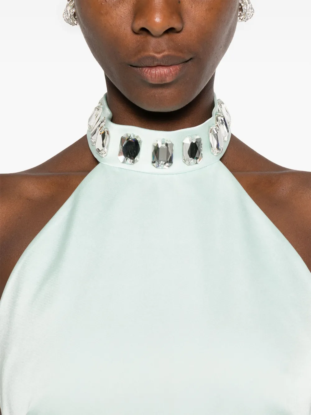 SILK LOVE & LACE Verfraaide jurk met halternek Groen