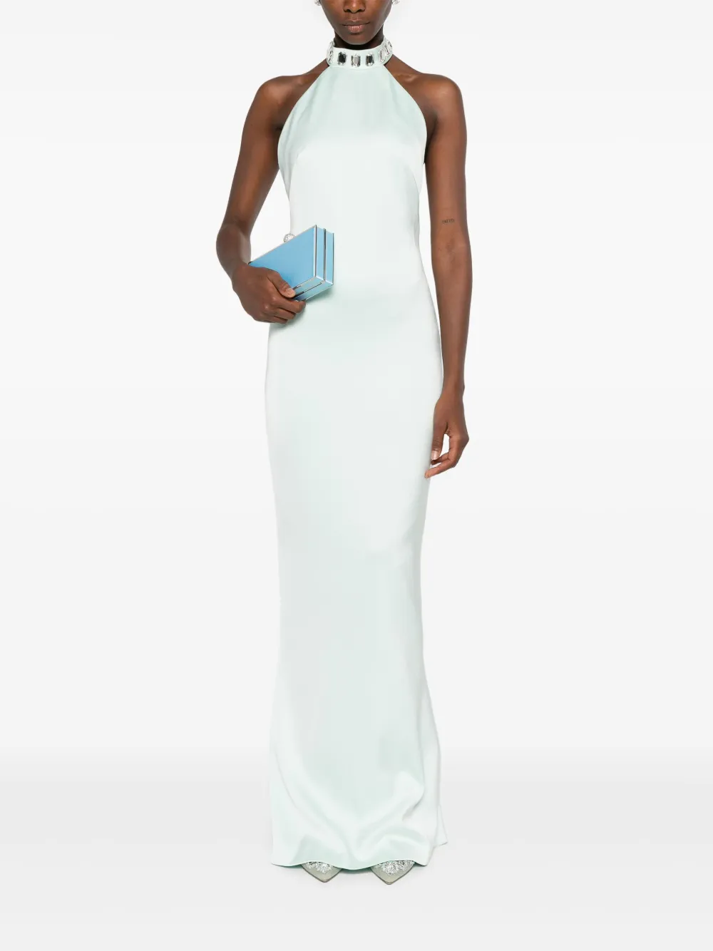 SILK LOVE & LACE Verfraaide jurk met halternek Groen