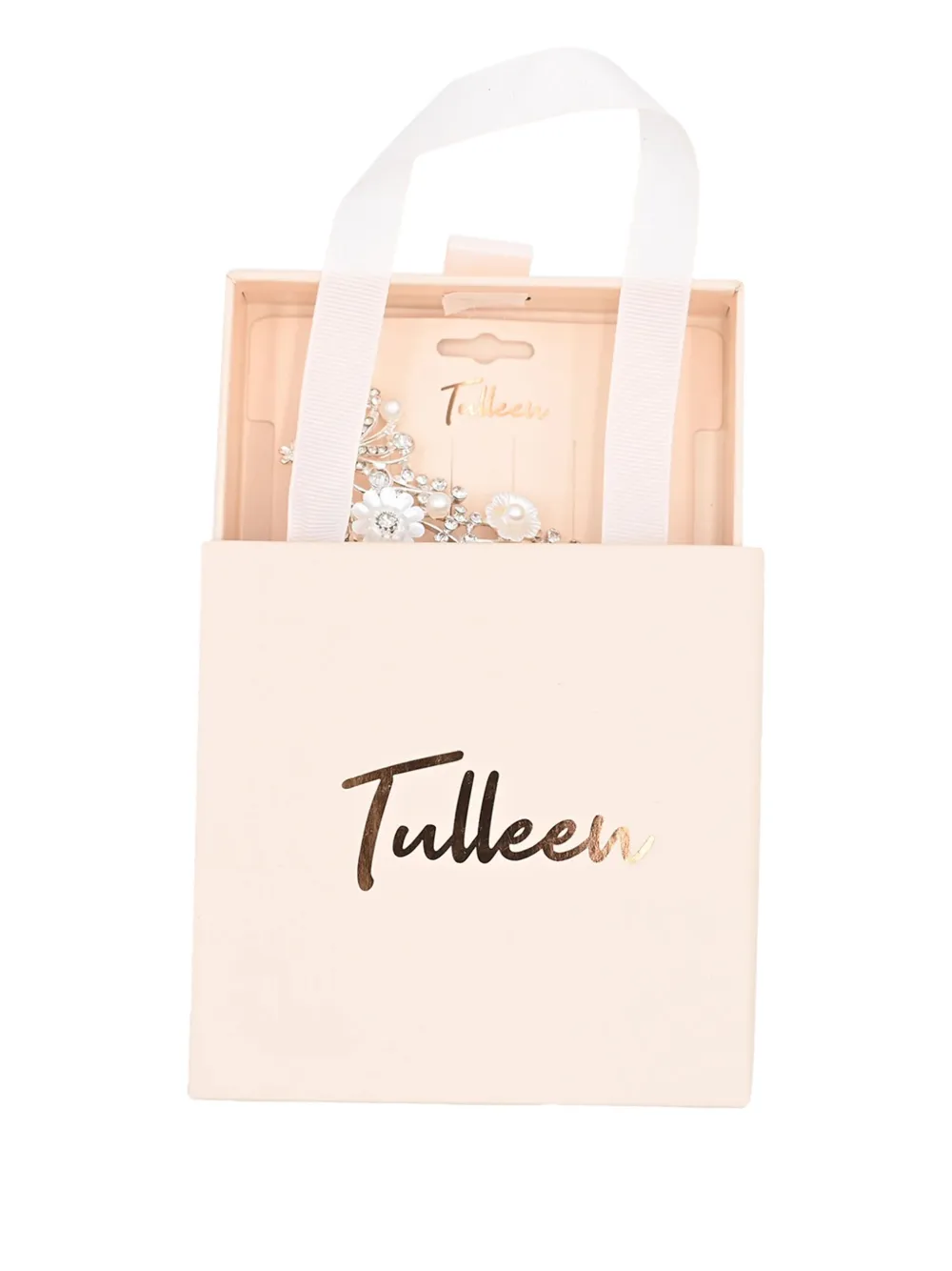 Tulleen Haarkam met kristallen en strik Zilver