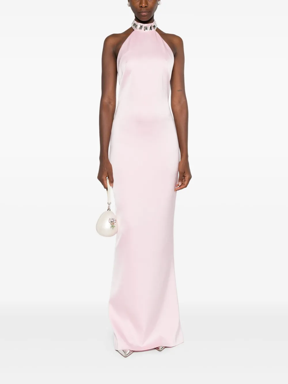 SILK LOVE & LACE Verfraaide jurk met halternek Roze